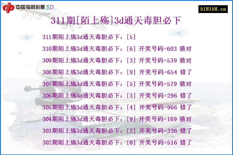 311期[陌上殇]3d通天毒胆必下