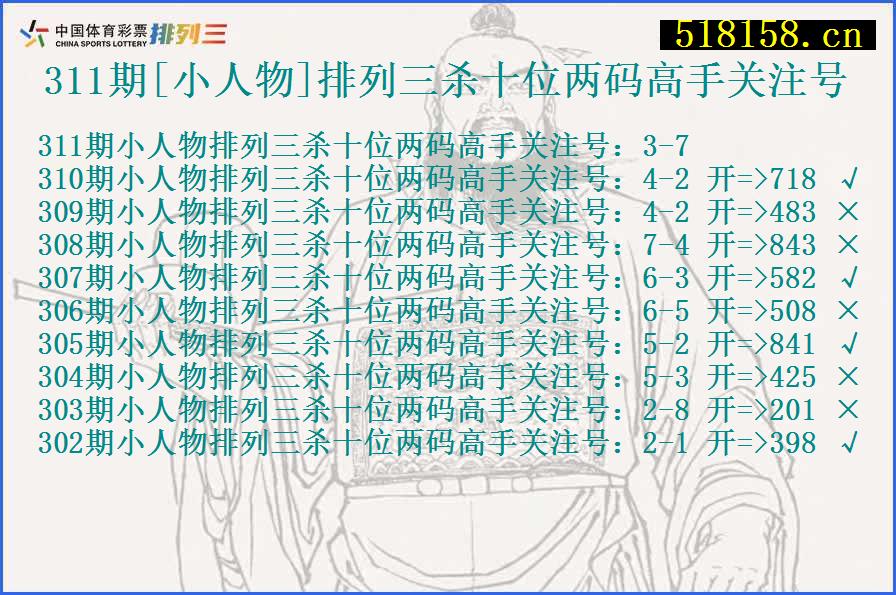 311期[小人物]排列三杀十位两码高手关注号