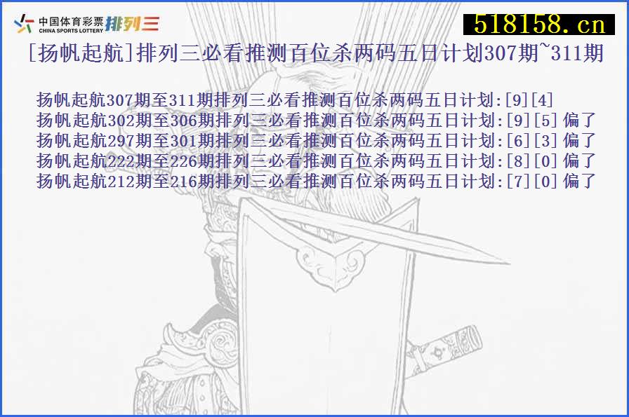 [扬帆起航]排列三必看推测百位杀两码五日计划307期~311期