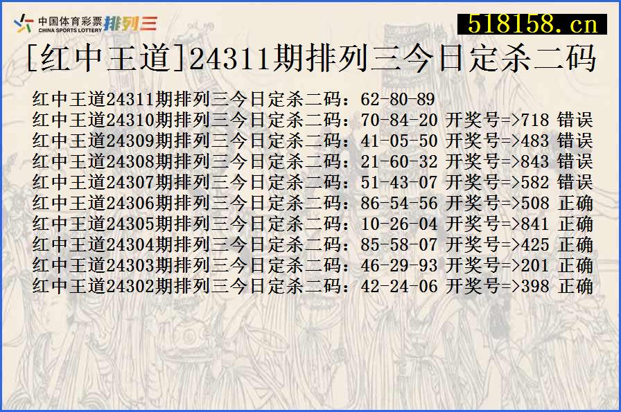 [红中王道]24311期排列三今日定杀二码