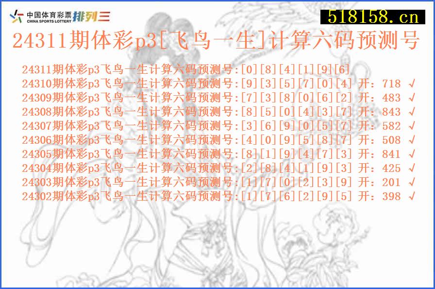 24311期体彩p3[飞鸟一生]计算六码预测号