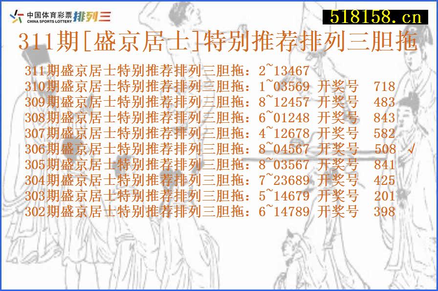 311期[盛京居士]特别推荐排列三胆拖