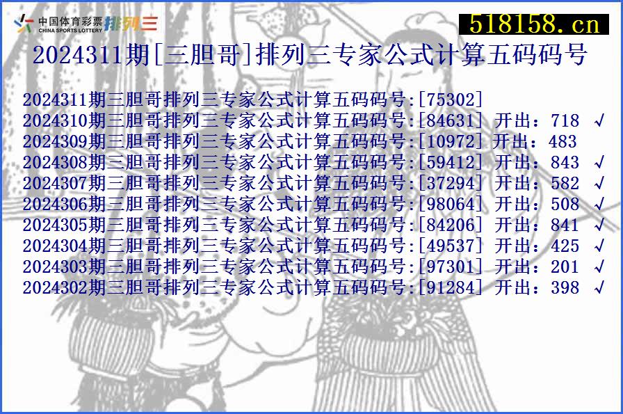 2024311期[三胆哥]排列三专家公式计算五码码号