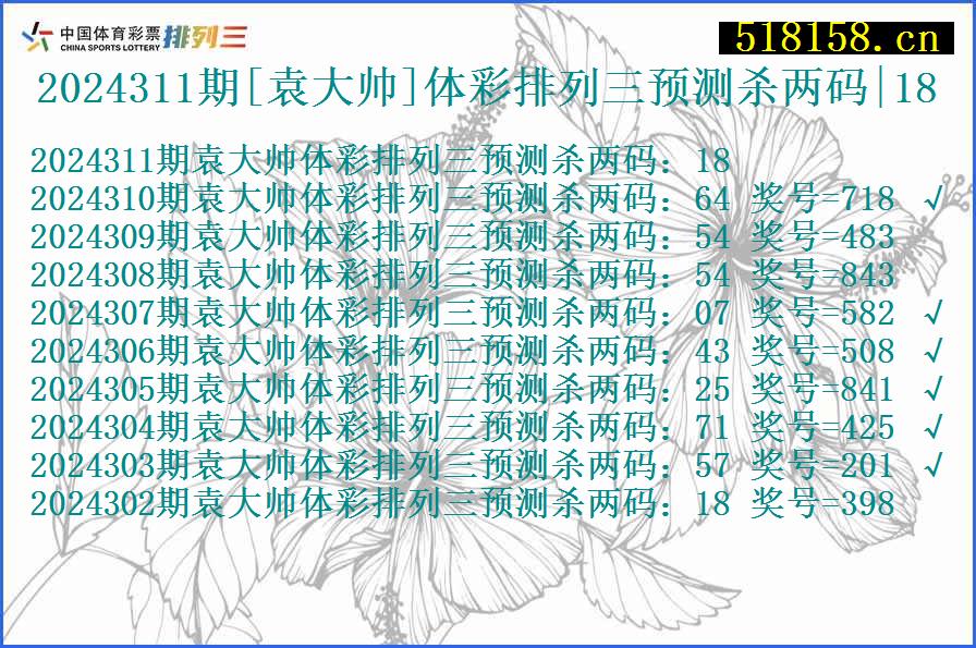 2024311期[袁大帅]体彩排列三预测杀两码|18