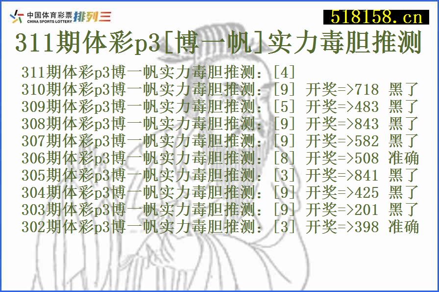 311期体彩p3[博一帆]实力毒胆推测