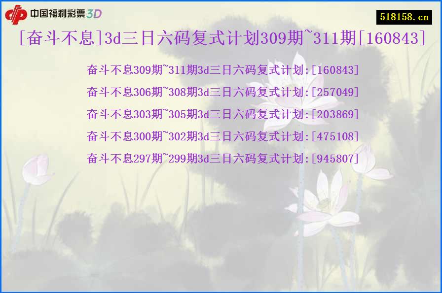[奋斗不息]3d三日六码复式计划309期~311期[160843]