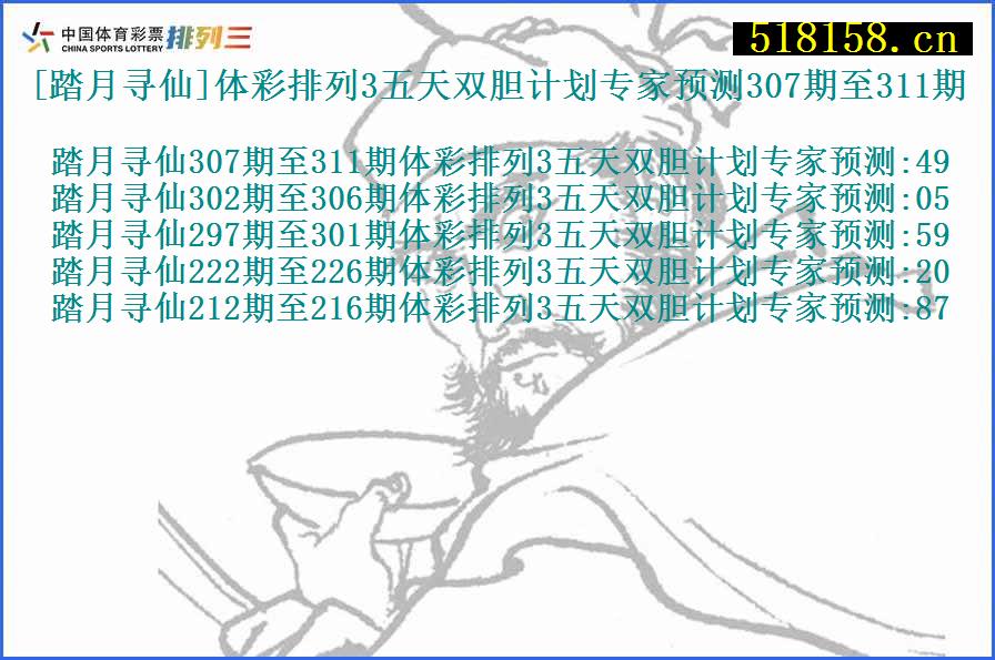 [踏月寻仙]体彩排列3五天双胆计划专家预测307期至311期