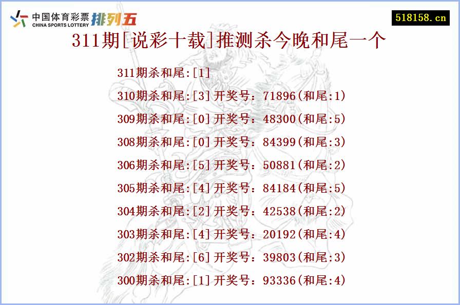 311期[说彩十载]推测杀今晚和尾一个