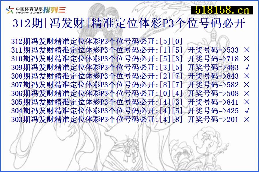 312期[冯发财]精准定位体彩P3个位号码必开