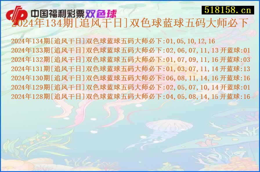 2024年134期[追风干日]双色球蓝球五码大师必下