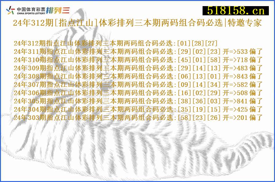 24年312期[指点江山]体彩排列三本期两码组合码必选|特邀专家