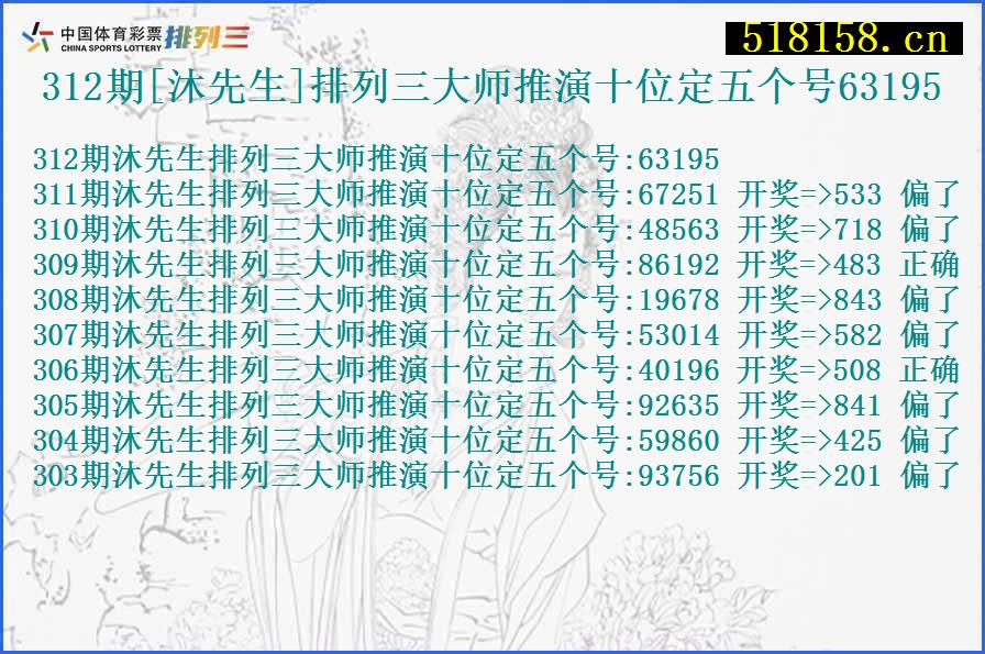 312期[沐先生]排列三大师推演十位定五个号63195