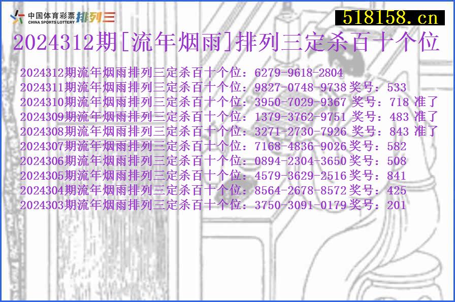 2024312期[流年烟雨]排列三定杀百十个位