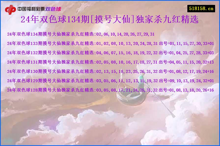 24年双色球134期[摸号大仙]独家杀九红精选