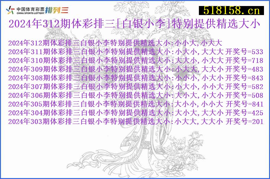 2024年312期体彩排三[白银小李]特别提供精选大小