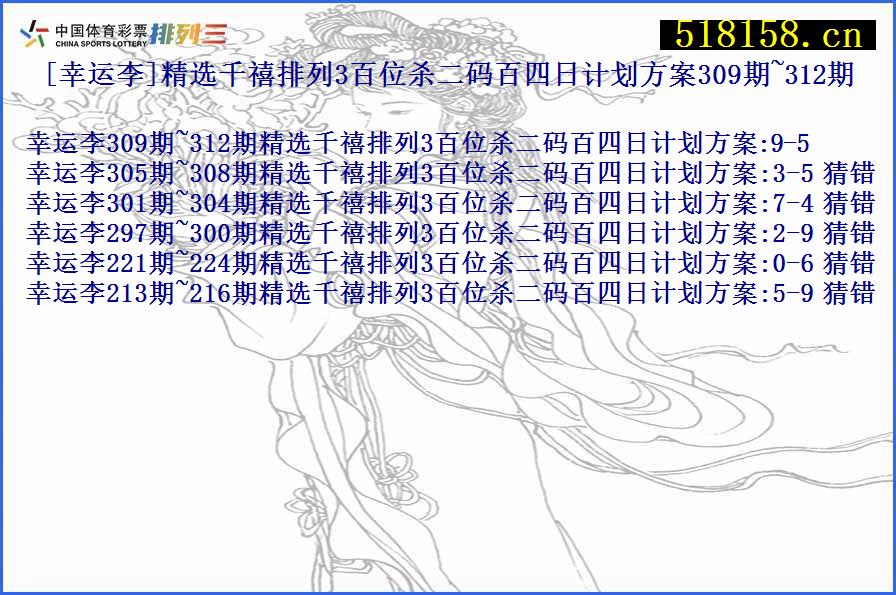 [幸运李]精选千禧排列3百位杀二码百四日计划方案309期~312期