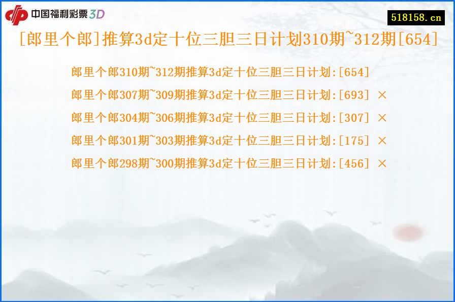 [郎里个郎]推算3d定十位三胆三日计划310期~312期[654]