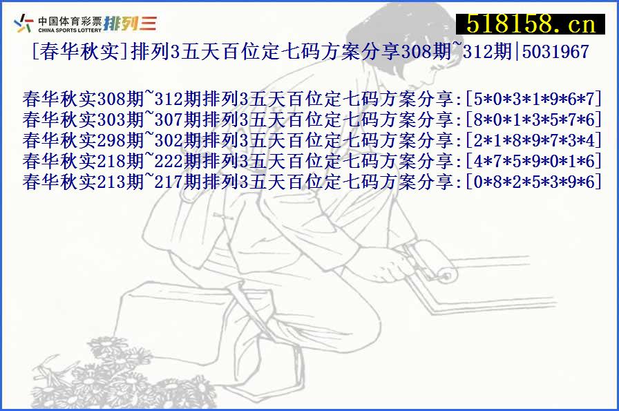 [春华秋实]排列3五天百位定七码方案分享308期~312期|5031967