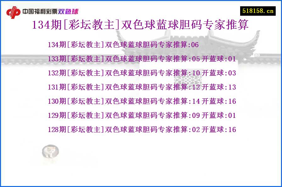 134期[彩坛教主]双色球蓝球胆码专家推算