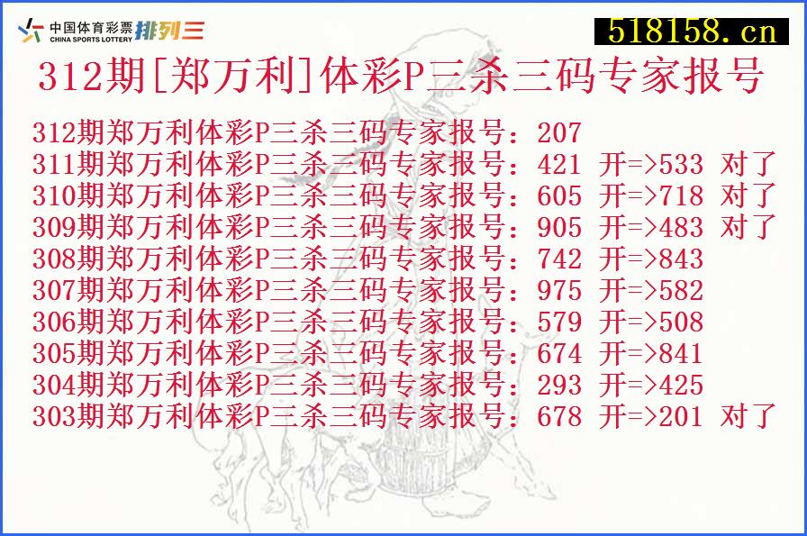 312期[郑万利]体彩P三杀三码专家报号