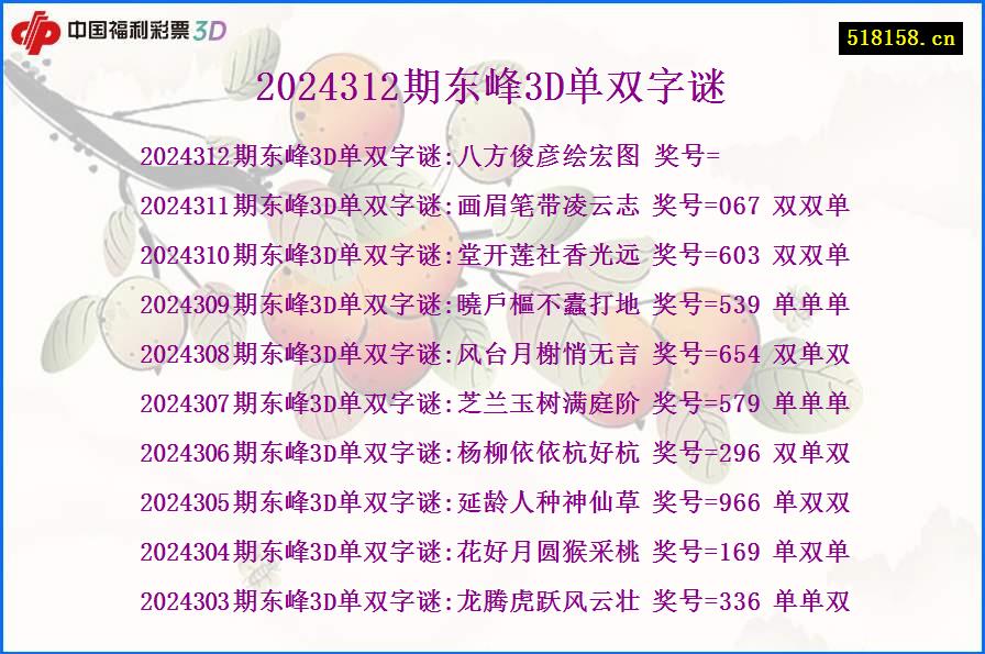 2024312期东峰3D单双字谜