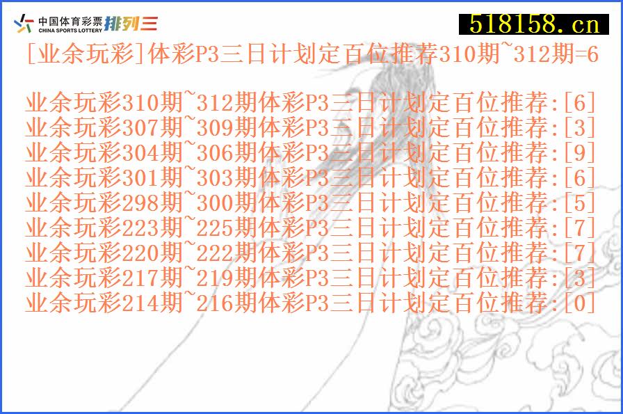 [业余玩彩]体彩P3三日计划定百位推荐310期~312期=6