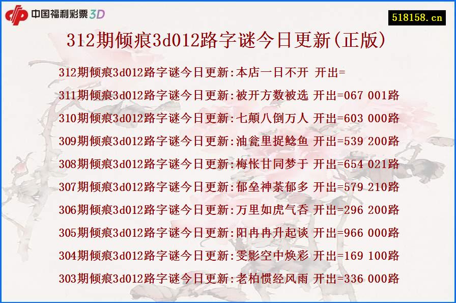 312期倾痕3d012路字谜今日更新(正版)