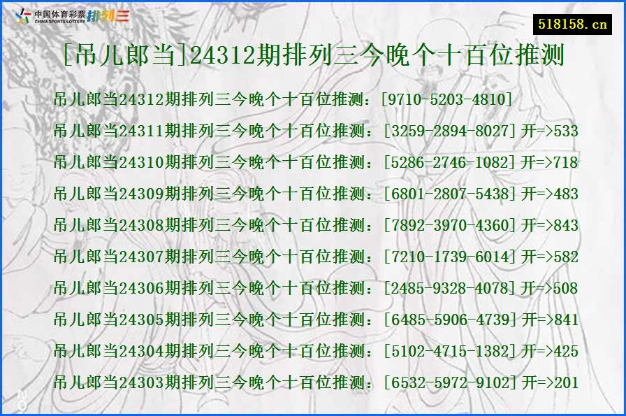 [吊儿郎当]24312期排列三今晚个十百位推测