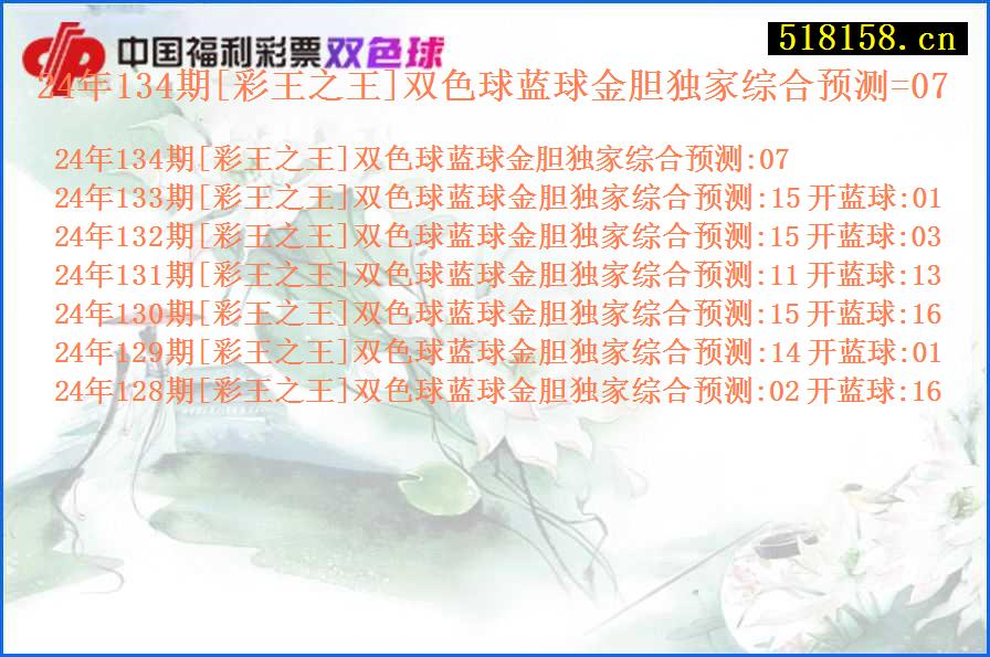 24年134期[彩王之王]双色球蓝球金胆独家综合预测=07