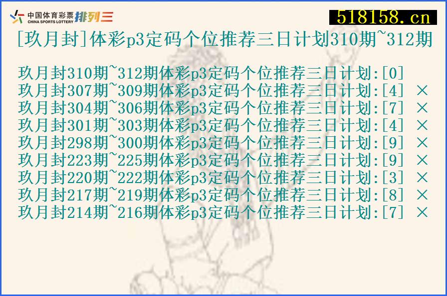 [玖月封]体彩p3定码个位推荐三日计划310期~312期