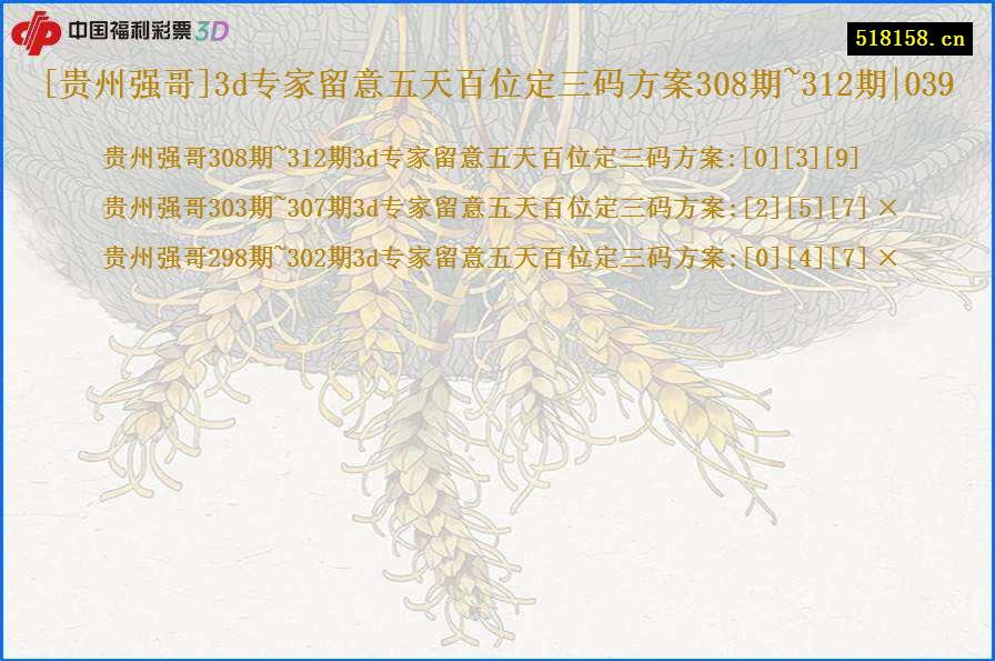 [贵州强哥]3d专家留意五天百位定三码方案308期~312期|039