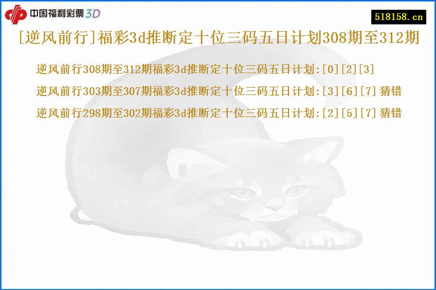 [逆风前行]福彩3d推断定十位三码五日计划308期至312期