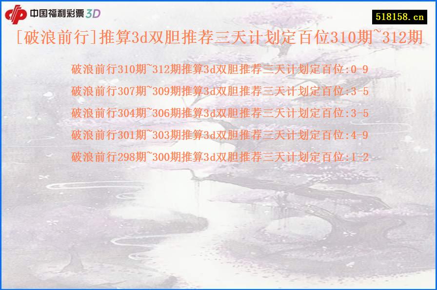 [破浪前行]推算3d双胆推荐三天计划定百位310期~312期
