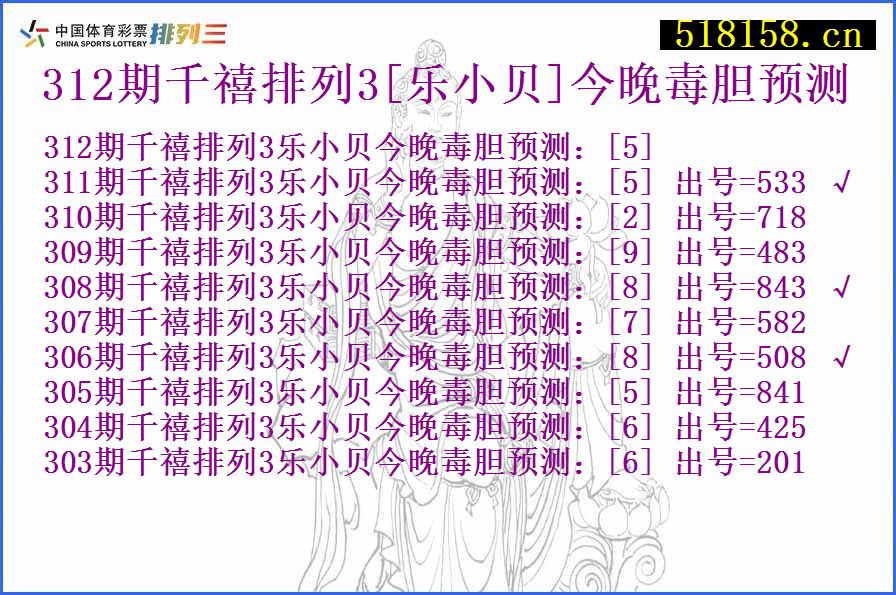 312期千禧排列3[乐小贝]今晚毒胆预测