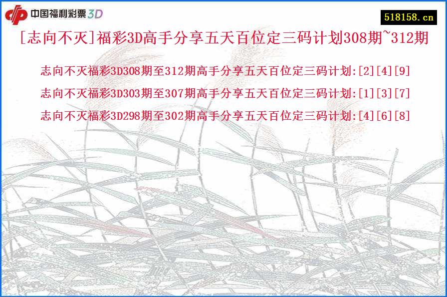 [志向不灭]福彩3D高手分享五天百位定三码计划308期~312期