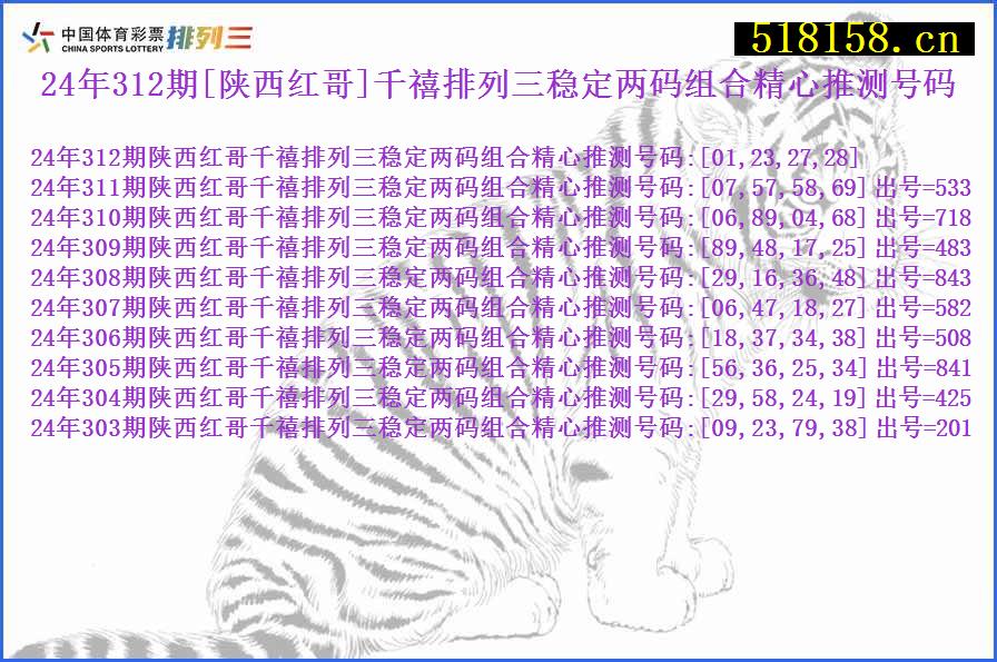 24年312期[陕西红哥]千禧排列三稳定两码组合精心推测号码