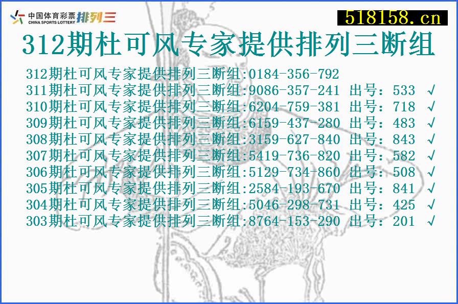 312期杜可风专家提供排列三断组