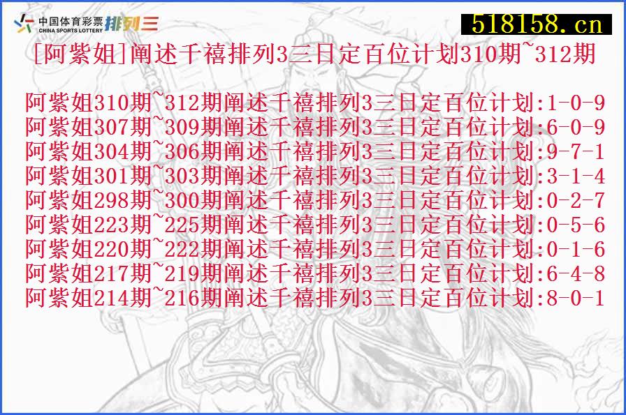 [阿紫姐]阐述千禧排列3三日定百位计划310期~312期