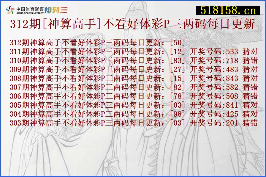 312期[神算高手]不看好体彩P三两码每日更新