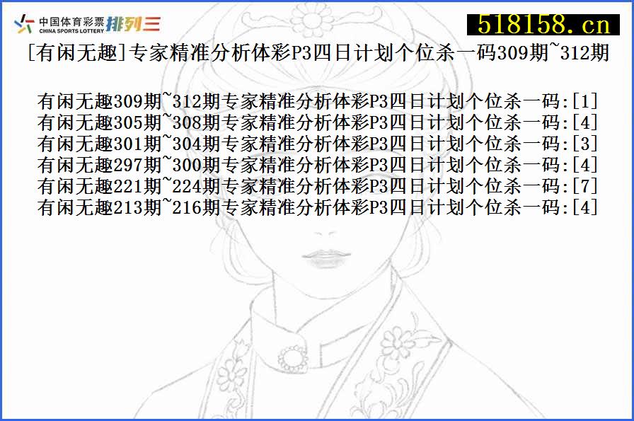 [有闲无趣]专家精准分析体彩P3四日计划个位杀一码309期~312期