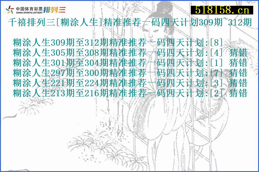 千禧排列三[糊涂人生]精准推荐一码四天计划309期~312期