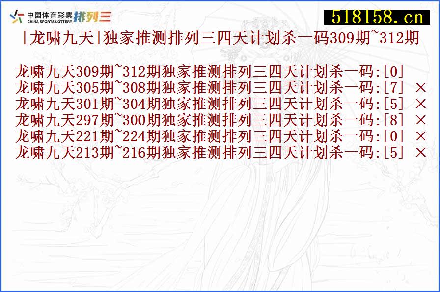 [龙啸九天]独家推测排列三四天计划杀一码309期~312期