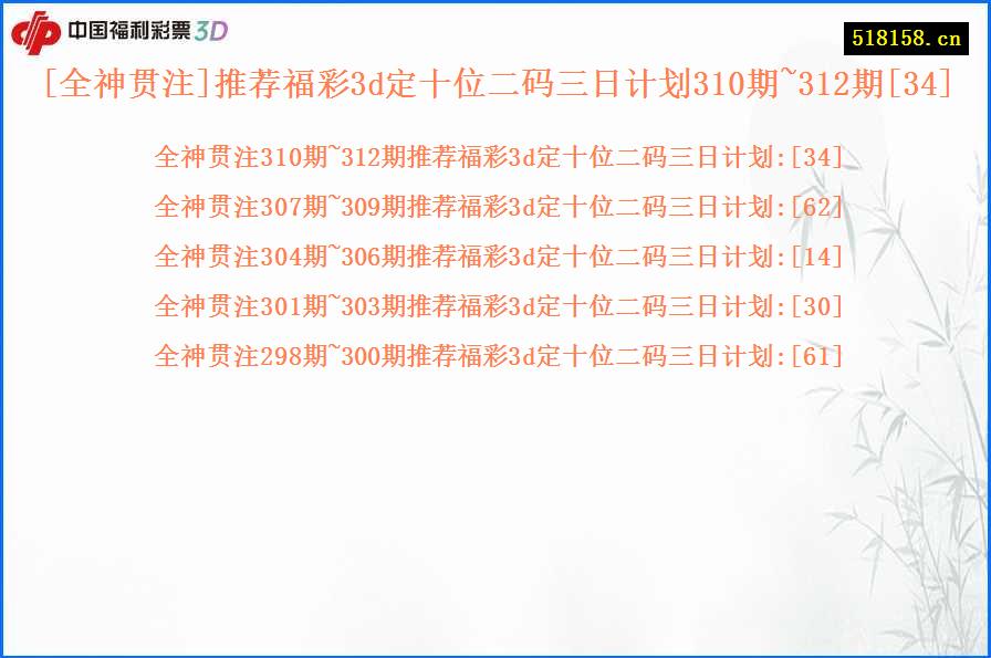 [全神贯注]推荐福彩3d定十位二码三日计划310期~312期[34]