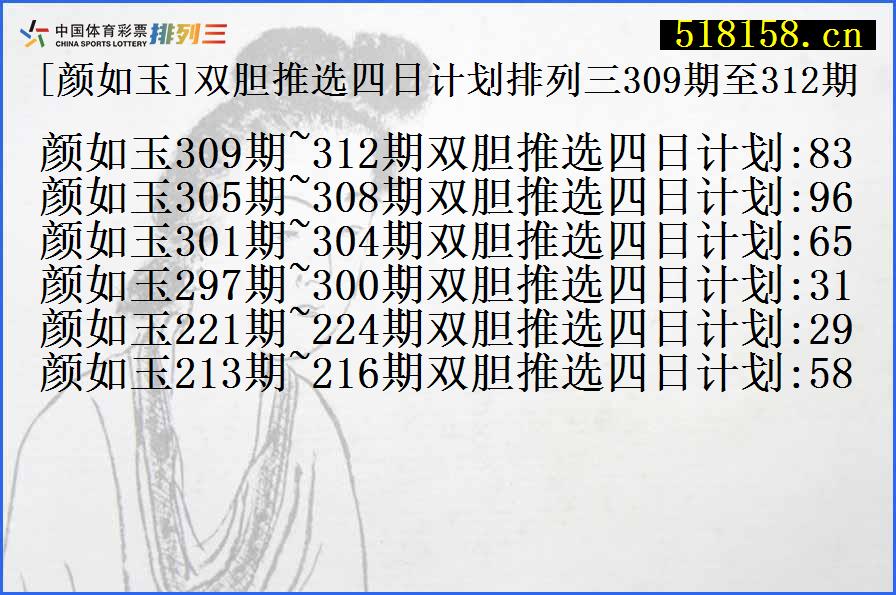 [颜如玉]双胆推选四日计划排列三309期至312期