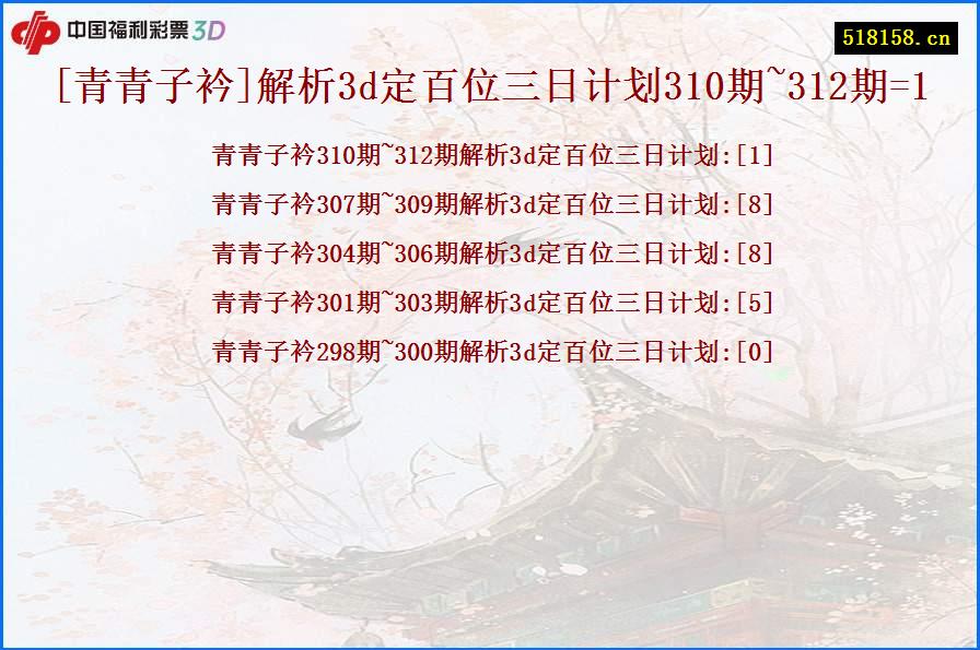 [青青子衿]解析3d定百位三日计划310期~312期=1