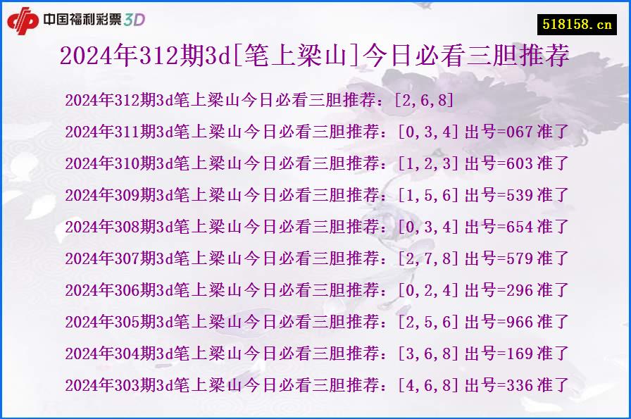 2024年312期3d[笔上梁山]今日必看三胆推荐