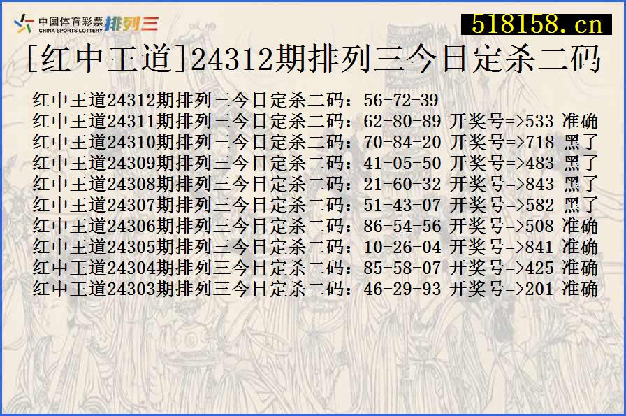 [红中王道]24312期排列三今日定杀二码