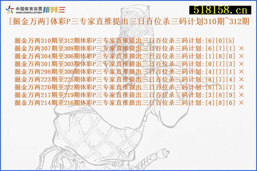 [掘金万两]体彩P三专家直推提出三日百位杀三码计划310期~312期