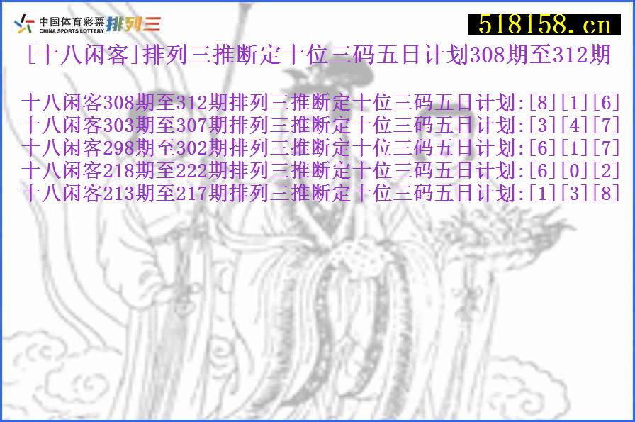 [十八闲客]排列三推断定十位三码五日计划308期至312期