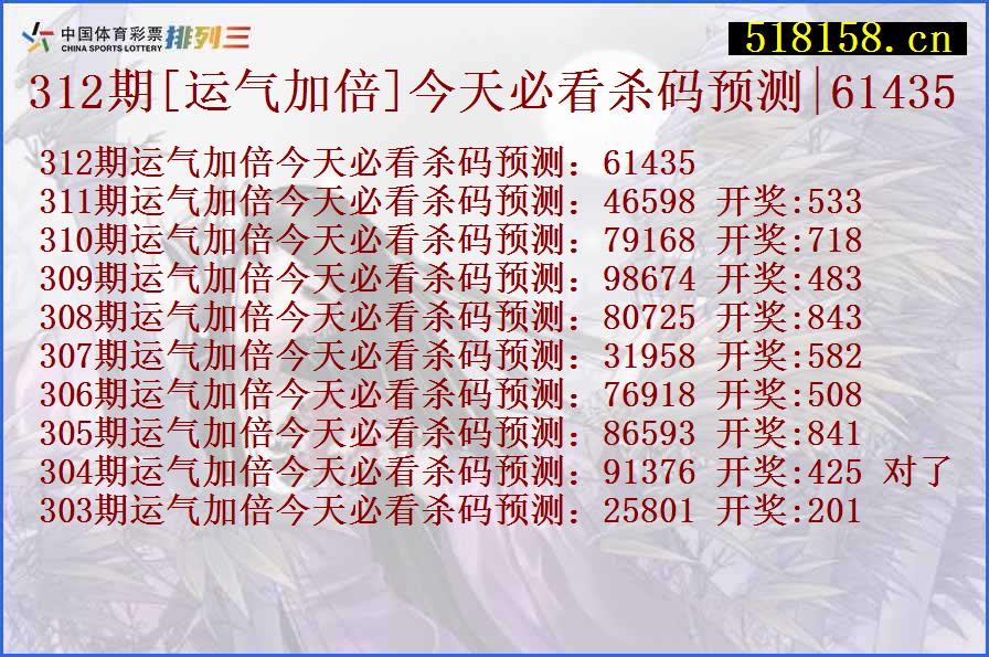 312期[运气加倍]今天必看杀码预测|61435